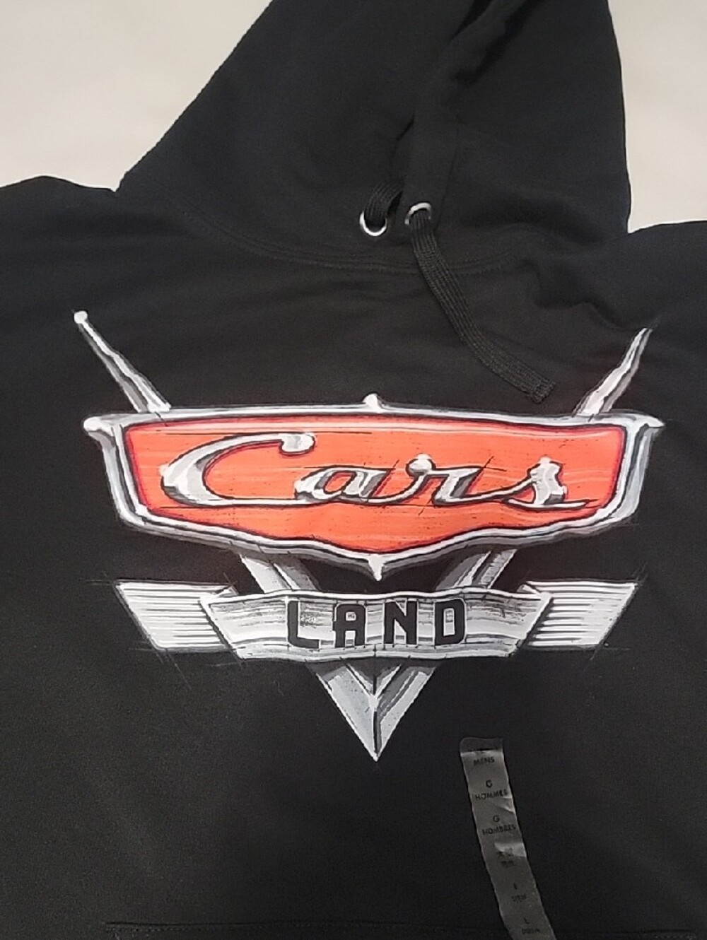 Disney Cars Land Hoodie Large NWT Black Checkered Sleeve - Picture 6 of 11